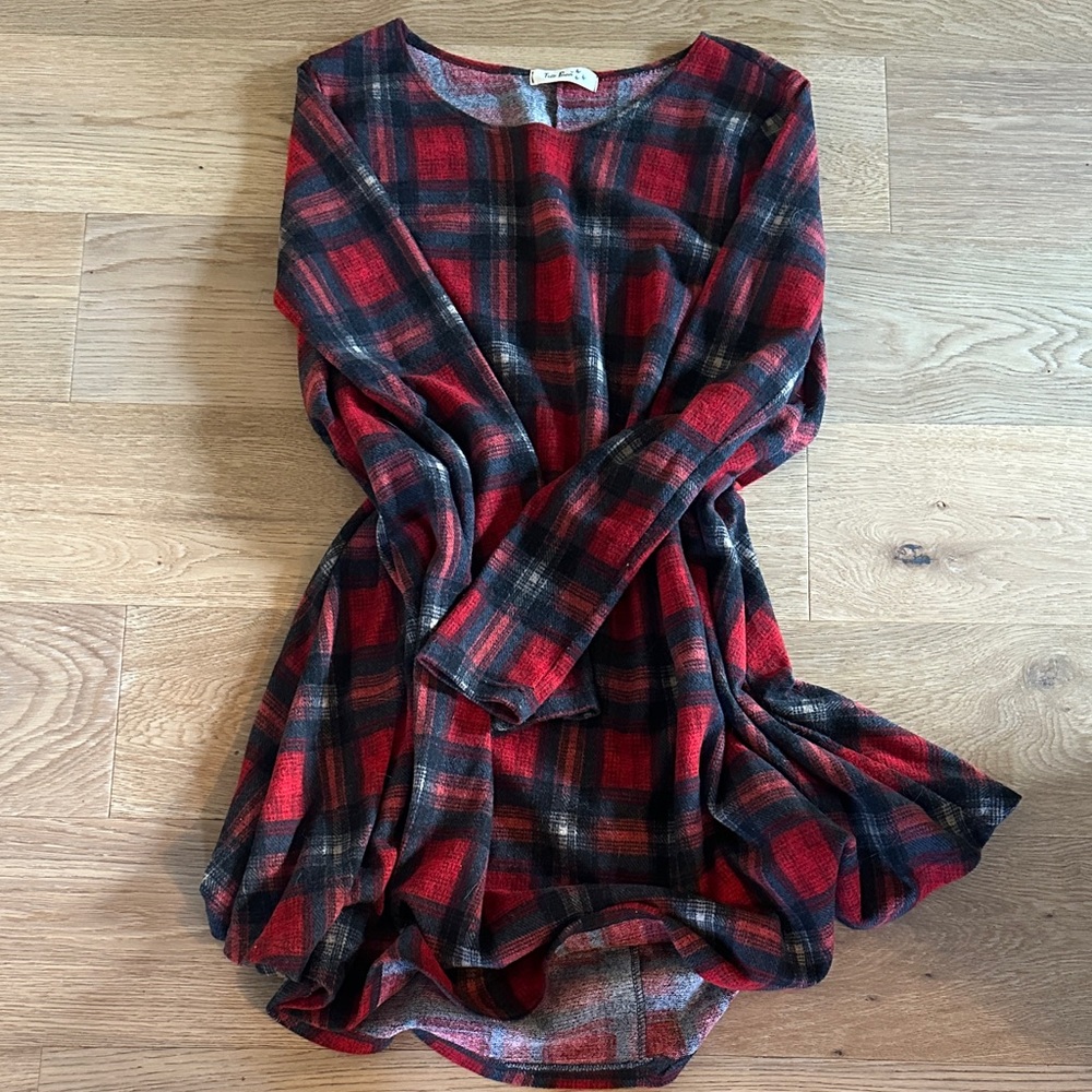 Red Plaid Long Sleeve Dress